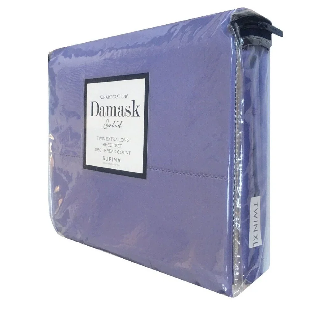 new AMETHYST Charter Club 550TC 100% Cotton TWIN XL Dorm Sheet Set fits 17